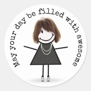 Stick Figure Girl In Sneakers with Quote Classic Round Sticker