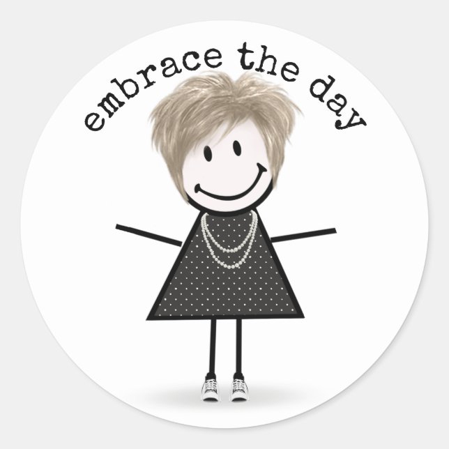 Stick Figure Girl In Sneakers with Quote  Classic Round Sticker (Front)