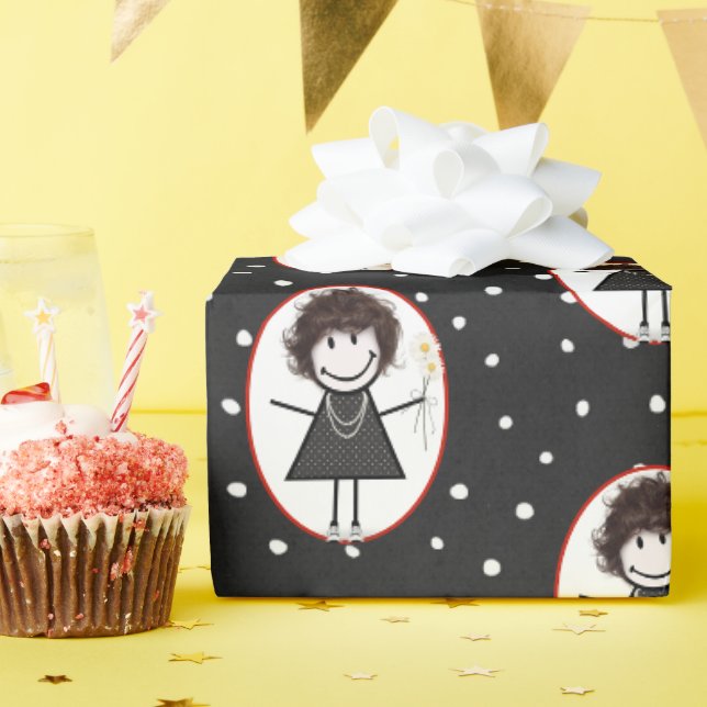 Stick Figure Girl In Sneakers Wrapping Paper (Birthday Party)