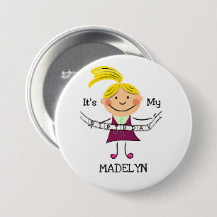 Stick Figure Girl It's My Birthday 3 Inch Round Button