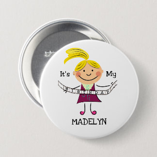 Stick Figure Girl It's My Birthday 3 Inch Round Button