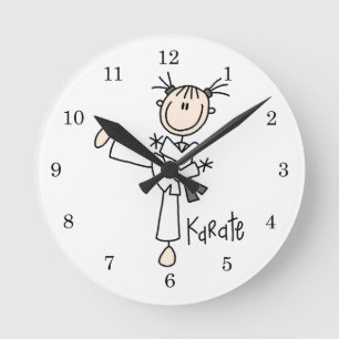 Stick Figure Girl Karate T-shirts and Gifts Round Clock
