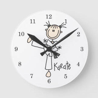 Stick Figure Girl Karate T-shirts and Gifts Round Clock