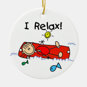Stick Figure Girl Red Air Mattress Ceramic Ornament