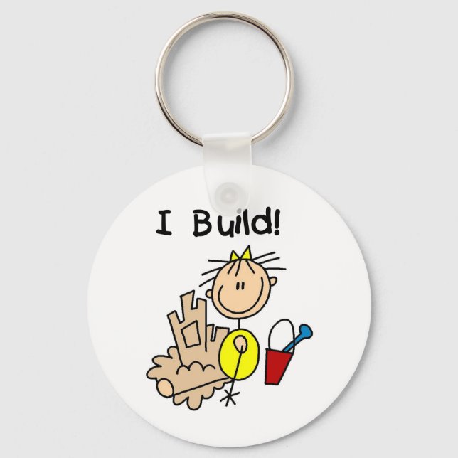 Stick Figure Girl Sand Castle Keychain (Front)
