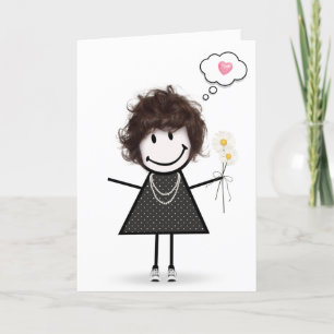 Stick Figure Girl Thinking of You Card