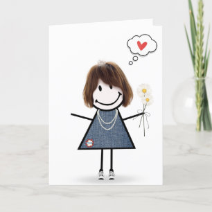 Stick Figure Girl Thinking of You Card