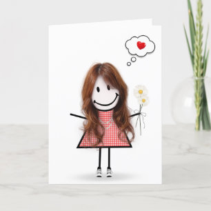 Stick Figure Girl Thinking of You Card