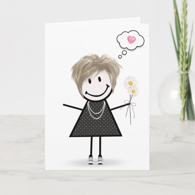 Stick Figure Girl Thinking of You  Card (Front)
