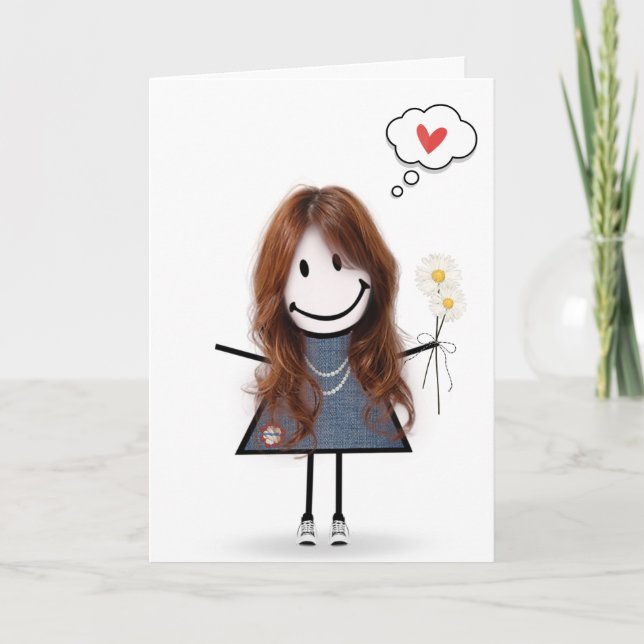 Stick Figure Girl Thinking of You Card (Front)