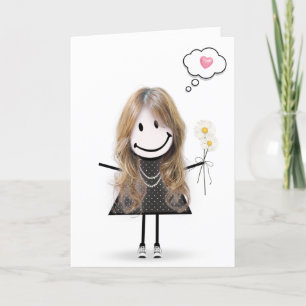 Stick Figure Girl Thinking of You Card