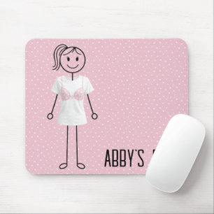 Stick Figure Girl Wearing Bra with Pink Ribbon Mouse Pad