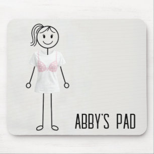 Stick Figure Girl Wearing Bra with Pink Ribbon Mouse Pad