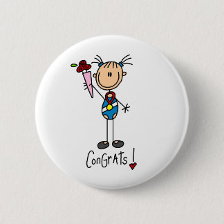 Stick Figure Girl Winning Medal Button