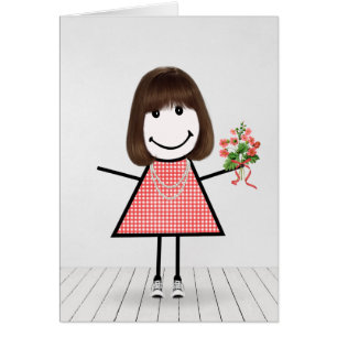 Stick Figure Girl with Birthday Bouquet