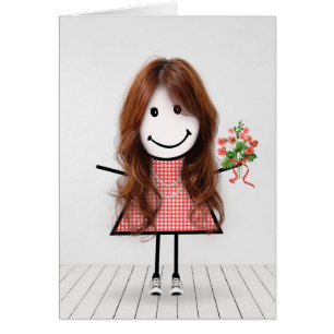 Stick Figure Girl with Birthday Bouquet
