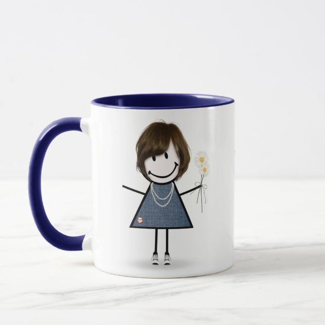 Stick Figure Girl with Daisies and Quote Mug (Left)