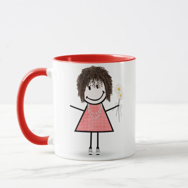 Stick Figure Girl with Daisies and Quote  Mug (Left)