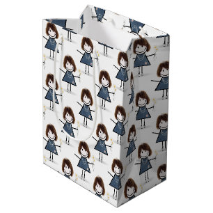Stick Figure Girl With Daisies  Medium Gift Bag