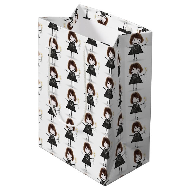 Stick Figure Girl With Daisies   Medium Gift Bag (Back Angled)