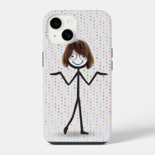 Stick Figure Girl With Hair and Glasses iPhone 14 Case