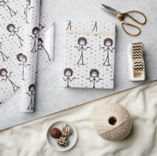 Stick Figure Girl With Hair and Glasses Wrapping Paper