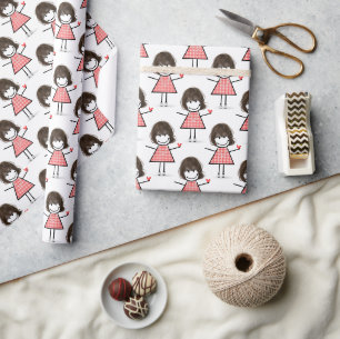 Stick Figure Girl With Red Heart Wrapping Paper