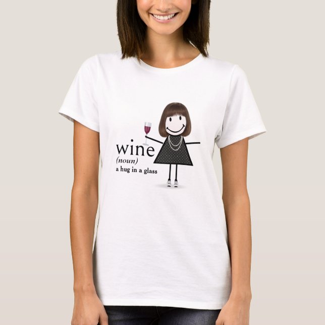 Stick Figure Girl With Red Wine Glass T-Shirt (Front)