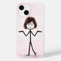 Stick Figure Girl With Sneakers On Gingham