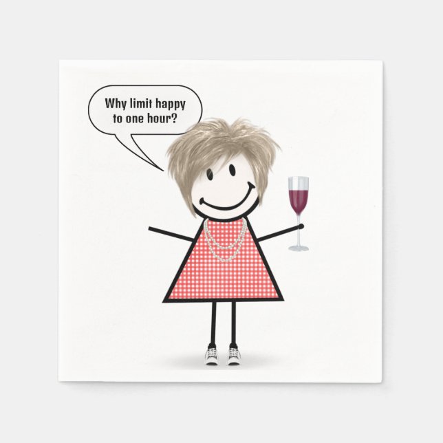 Stick Figure Girl With Wine Glass Napkin (Front)