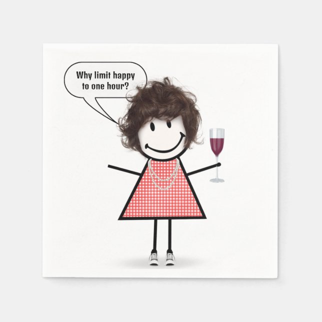 Stick Figure Girl With Wine Glass Napkin (Front)