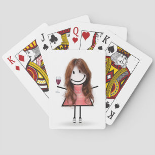 Stick Figure Girl with Wine Glass  Playing Cards
