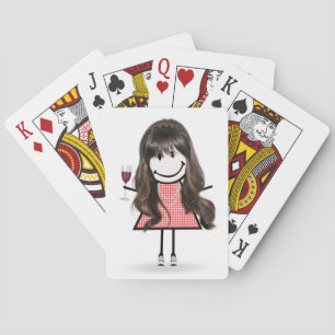 Stick Figure Girl with Wine Glass  Playing Cards