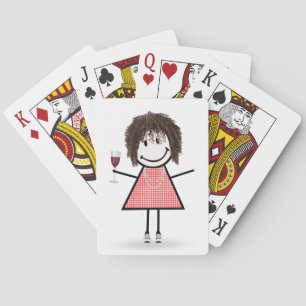 Stick Figure Girl with Wine Glass  Playing Cards