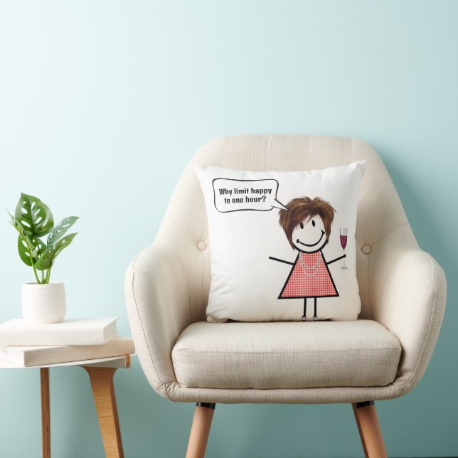Stick Figure Girl With Wine Glass Throw Pillow (Chair)
