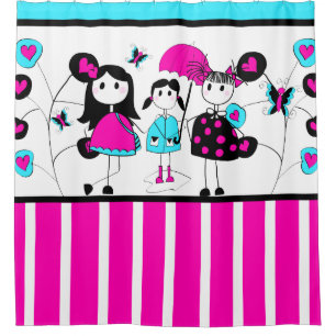 Stick Figure Girls April Showers Hearts Stripes