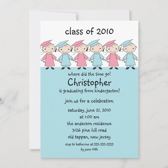 Stick Figure Girls & Boys Graduation Invitation (Front)