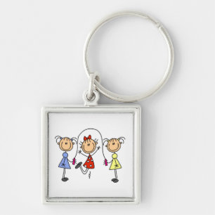 Stick Figure GIrls Jumping Rope Keychain