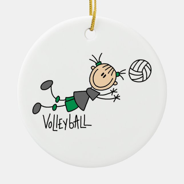 Stick Figure Girls Volleyball T-shirts and Gifts Ceramic Ornament (Front)