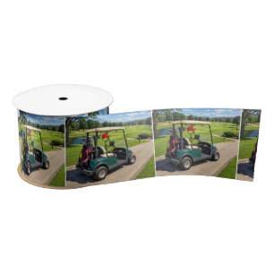 Stick Figure Golfer in a Golf Cart Satin Ribbon