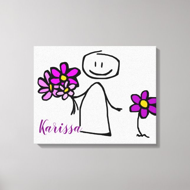 Stick Figure Holding Flowers Canvas Print (Front)