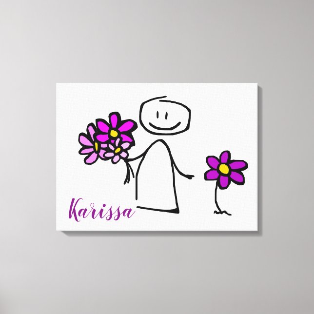 Stick Figure Holding Flowers Canvas Print (Front)
