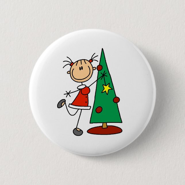Stick Figure Holiday  Tree 2 Inch Round Button (Front)