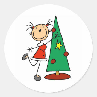 Stick Figure Holiday Tree Classic Round Sticker