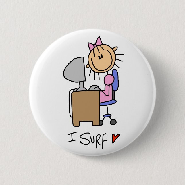 Stick Figure Internet Surfer 2 Inch Round Button (Front)