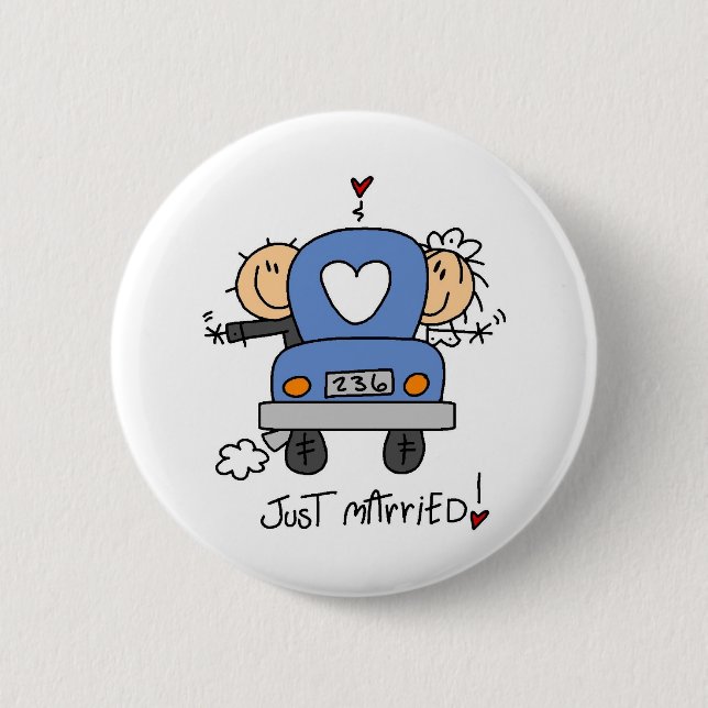 Stick Figure Just Married 2 Inch Round Button (Front)