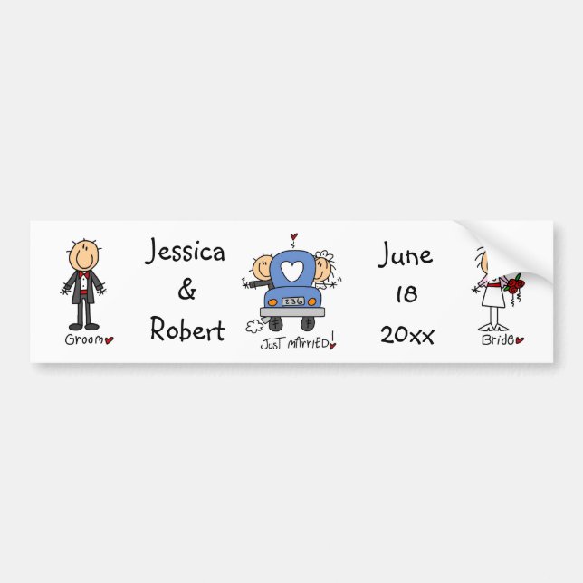 Stick Figure Just Married Bumper Sticker (Front)