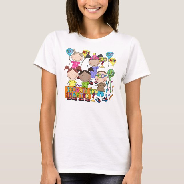 Stick Figure Kids 100 Days Smarter T-Shirt (Front)