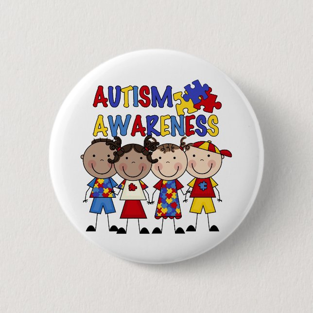 Stick Figure Kids Autism Awareness 2 Inch Round Button (Front)