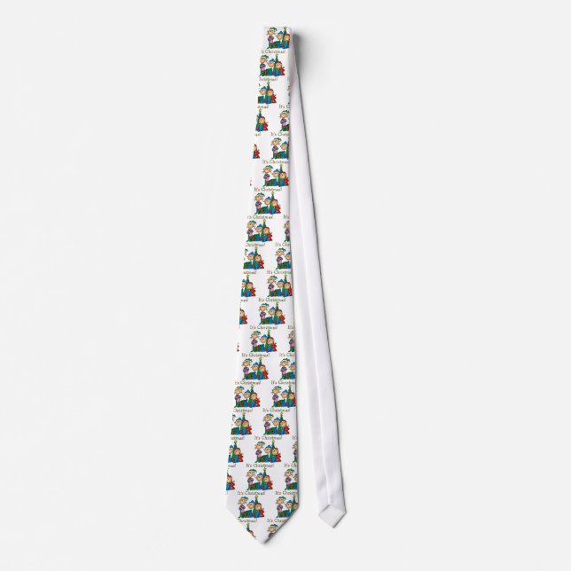 Stick Figure Kids It's Christmas Tshirts and Gifts Tie (Front)